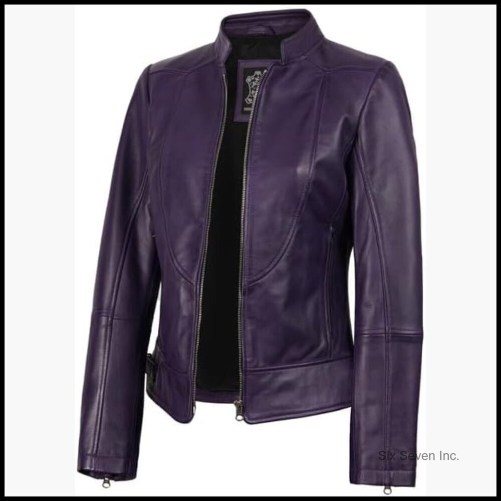 Real Lambskin Leather Jacket Cafe Racer Style Women's